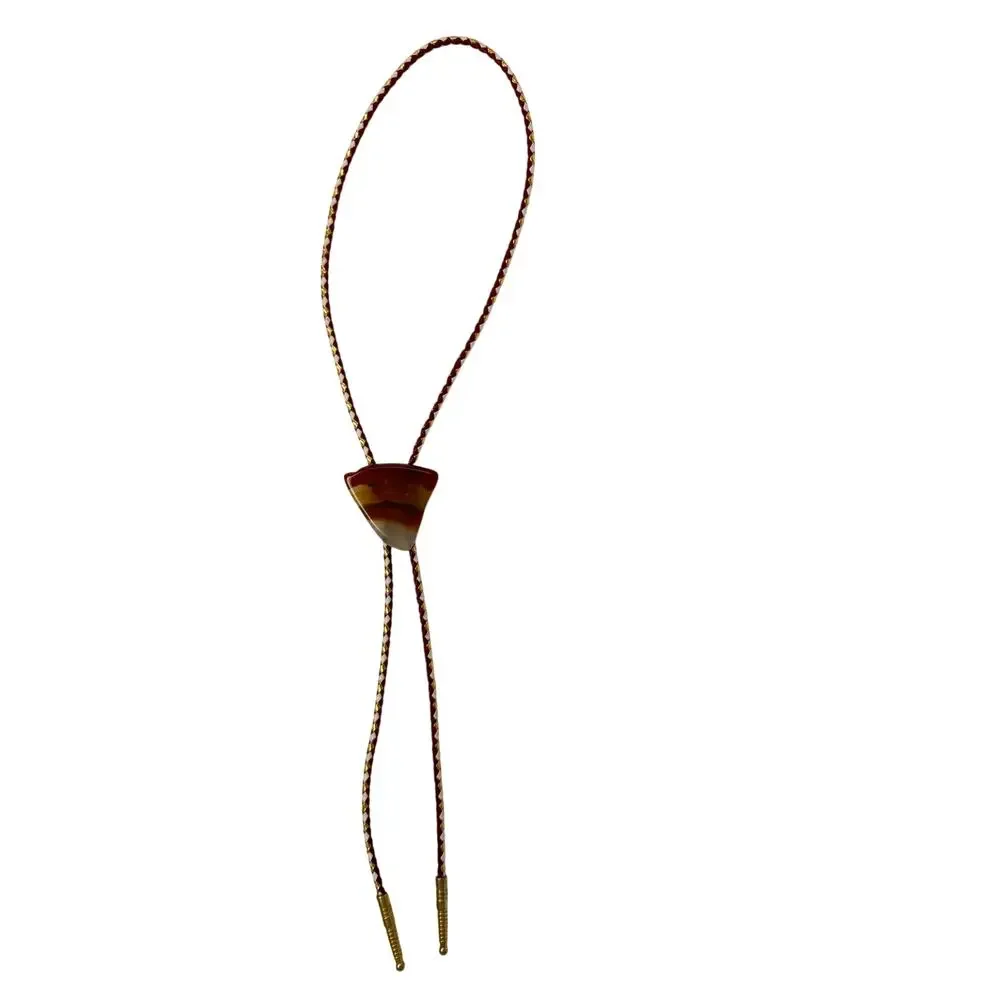 Vintage 70s Agate Bolo Tie Gold Tone Tips Western Statement